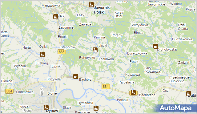 mapa Laskówka gmina Dynów, Laskówka gmina Dynów na mapie Targeo