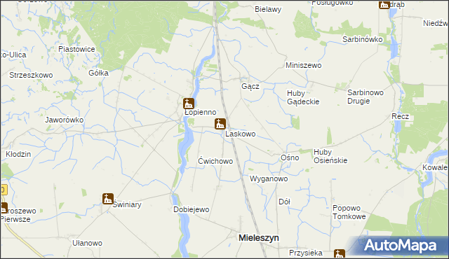 mapa Laskowo gmina Janowiec Wielkopolski, Laskowo gmina Janowiec Wielkopolski na mapie Targeo