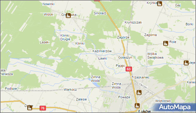 mapa Ławki gmina Łuków, Ławki gmina Łuków na mapie Targeo