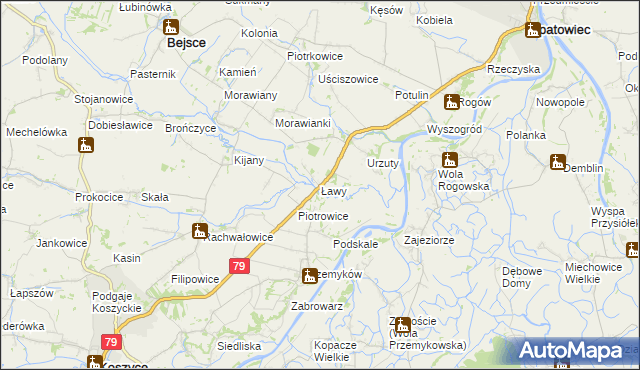 mapa Ławy gmina Opatowiec, Ławy gmina Opatowiec na mapie Targeo