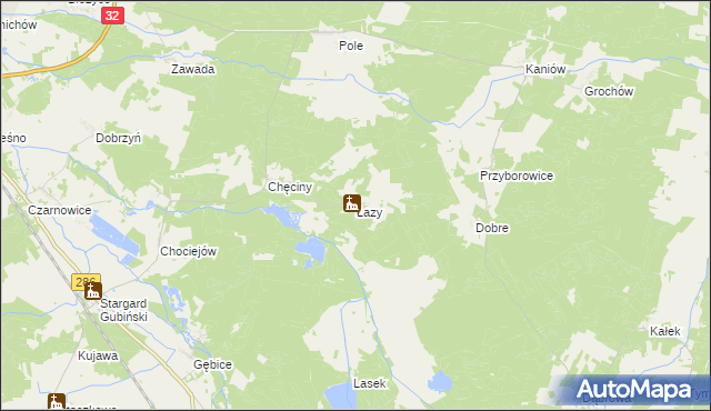 mapa Łazy gmina Gubin, Łazy gmina Gubin na mapie Targeo