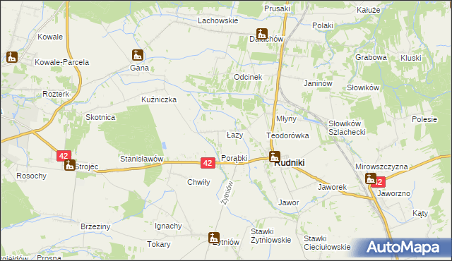 mapa Łazy gmina Rudniki, Łazy gmina Rudniki na mapie Targeo