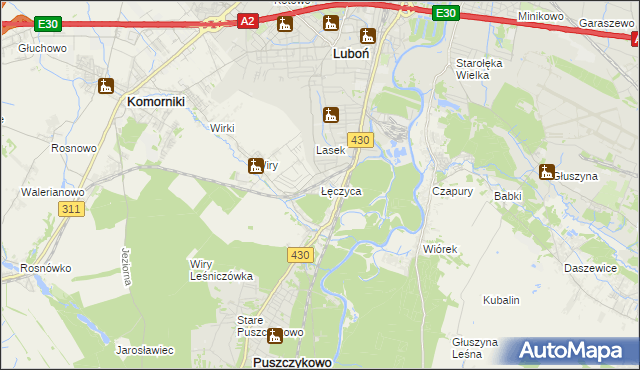 mapa Łęczyca gmina Komorniki, Łęczyca gmina Komorniki na mapie Targeo