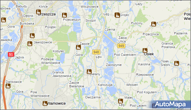 mapa Łęki gmina Kęty, Łęki gmina Kęty na mapie Targeo