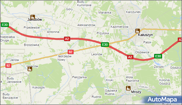 mapa Leonów gmina Kałuszyn, Leonów gmina Kałuszyn na mapie Targeo