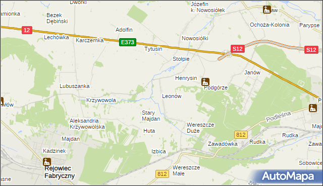 mapa Leonów gmina Rejowiec, Leonów gmina Rejowiec na mapie Targeo