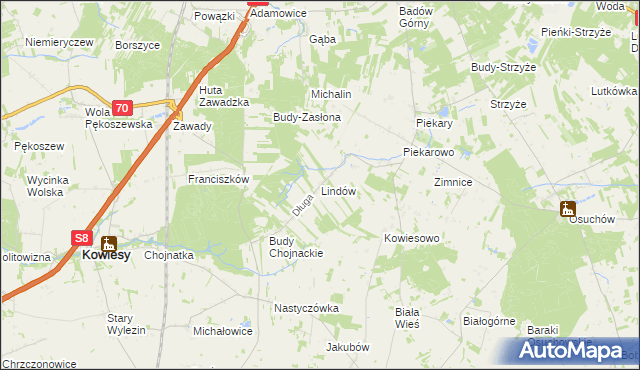 mapa Lindów gmina Mszczonów, Lindów gmina Mszczonów na mapie Targeo