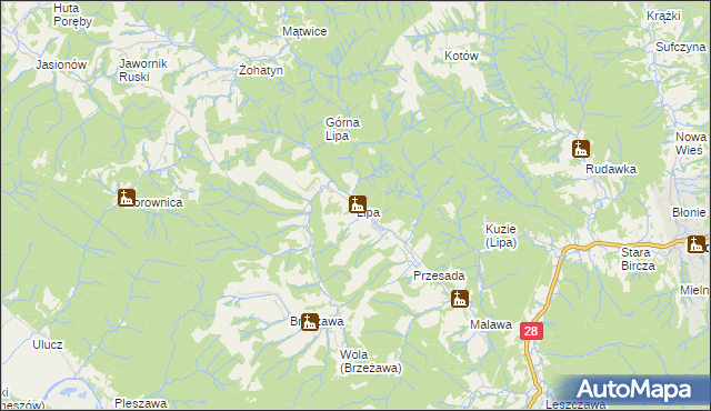 mapa Lipa gmina Bircza, Lipa gmina Bircza na mapie Targeo