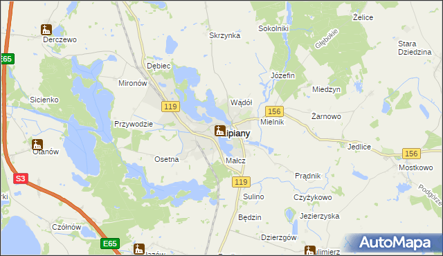 mapa Lipiany powiat pyrzycki, Lipiany powiat pyrzycki na mapie Targeo