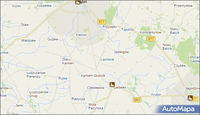 mapa Lipińskie gmina Gąbin, Lipińskie gmina Gąbin na mapie Targeo