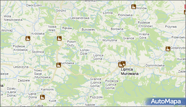 mapa Lipnica Górna gmina Lipnica Murowana, Lipnica Górna gmina Lipnica Murowana na mapie Targeo