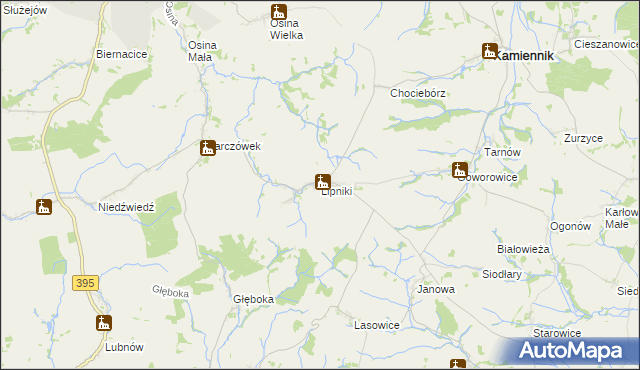 mapa Lipniki gmina Kamiennik, Lipniki gmina Kamiennik na mapie Targeo