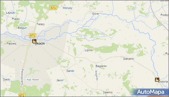 mapa Lipniki gmina Tykocin, Lipniki gmina Tykocin na mapie Targeo