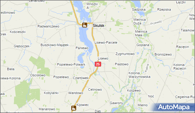 mapa Lisewo gmina Skulsk, Lisewo gmina Skulsk na mapie Targeo