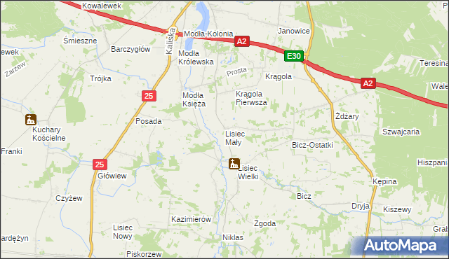 mapa Lisiec Mały, Lisiec Mały na mapie Targeo