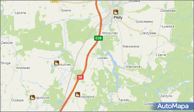 mapa Lisowo gmina Płoty, Lisowo gmina Płoty na mapie Targeo