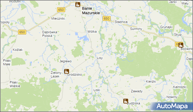 mapa Lisy gmina Banie Mazurskie, Lisy gmina Banie Mazurskie na mapie Targeo