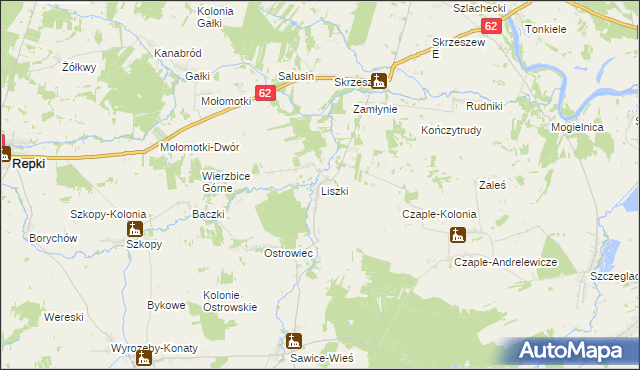 mapa Liszki gmina Repki, Liszki gmina Repki na mapie Targeo