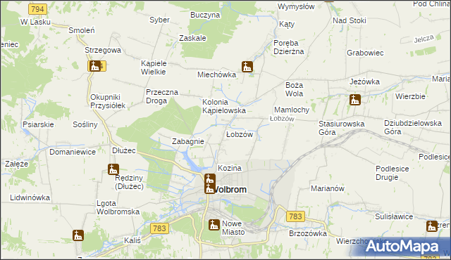 mapa Łobzów gmina Wolbrom, Łobzów gmina Wolbrom na mapie Targeo