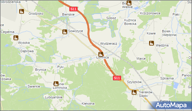 mapa Łomnica gmina Olesno, Łomnica gmina Olesno na mapie Targeo