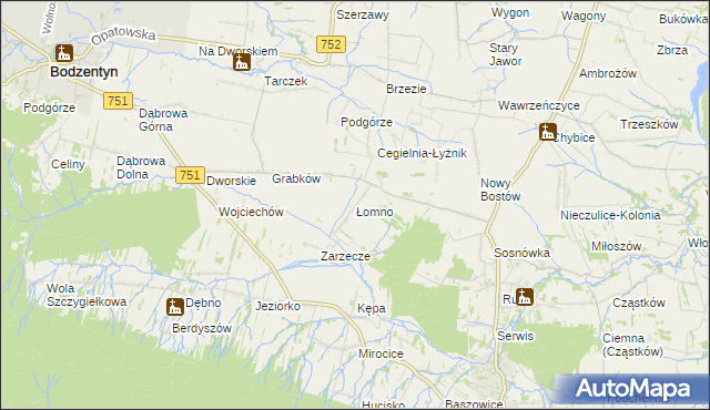 mapa Łomno gmina Pawłów, Łomno gmina Pawłów na mapie Targeo