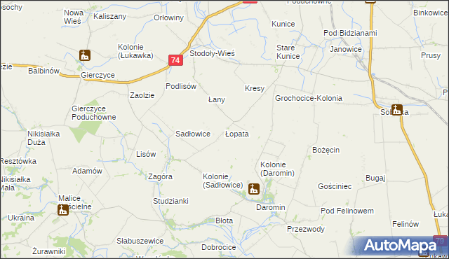 mapa Łopata gmina Wojciechowice, Łopata gmina Wojciechowice na mapie Targeo