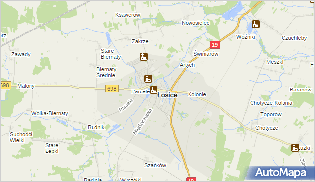 mapa Łosice, Łosice na mapie Targeo