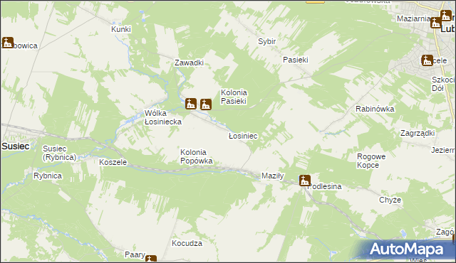 mapa Łosiniec gmina Susiec, Łosiniec gmina Susiec na mapie Targeo