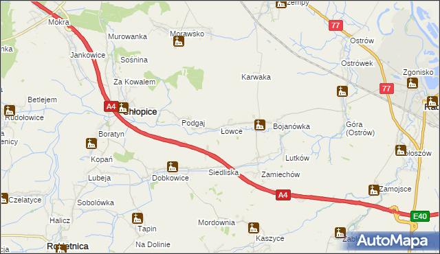 mapa Łowce, Łowce na mapie Targeo