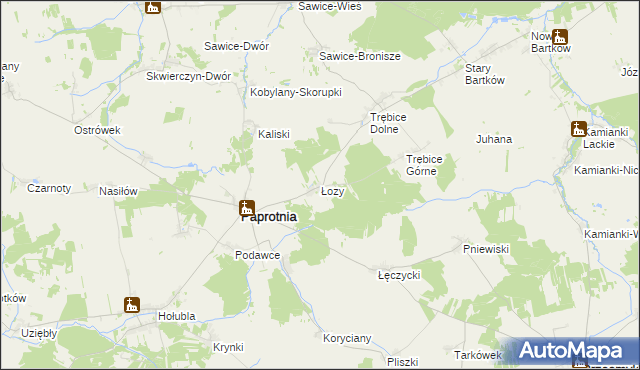 mapa Łozy gmina Paprotnia, Łozy gmina Paprotnia na mapie Targeo