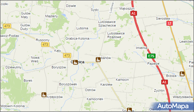 mapa Lubanów gmina Grabica, Lubanów gmina Grabica na mapie Targeo
