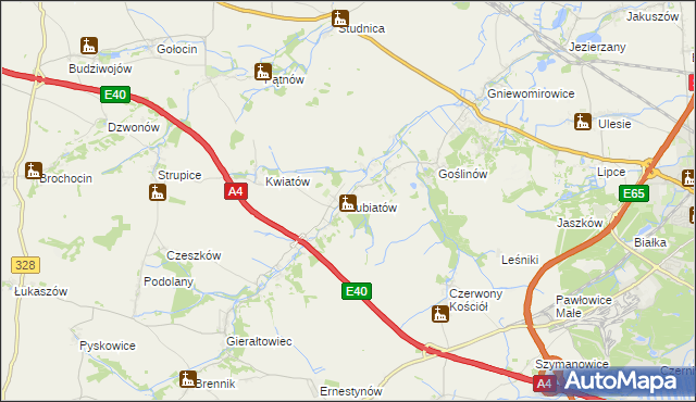 mapa Lubiatów gmina Złotoryja, Lubiatów gmina Złotoryja na mapie Targeo
