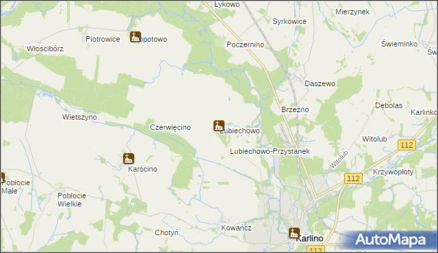 mapa Lubiechowo gmina Karlino, Lubiechowo gmina Karlino na mapie Targeo