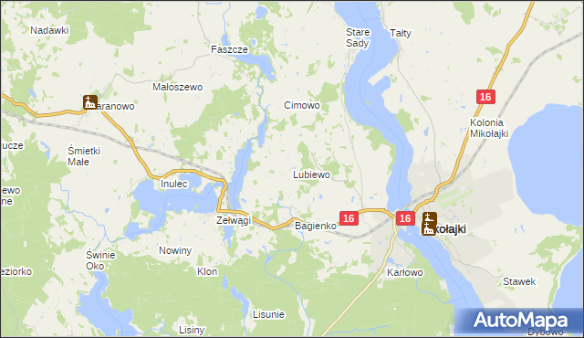 mapa Lubiewo gmina Mikołajki, Lubiewo gmina Mikołajki na mapie Targeo