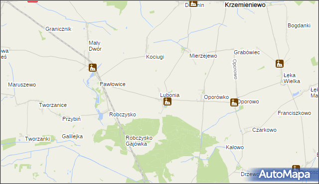 mapa Lubonia gmina Krzemieniewo, Lubonia gmina Krzemieniewo na mapie Targeo