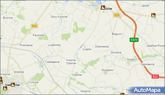 mapa Ługów gmina Jastków, Ługów gmina Jastków na mapie Targeo