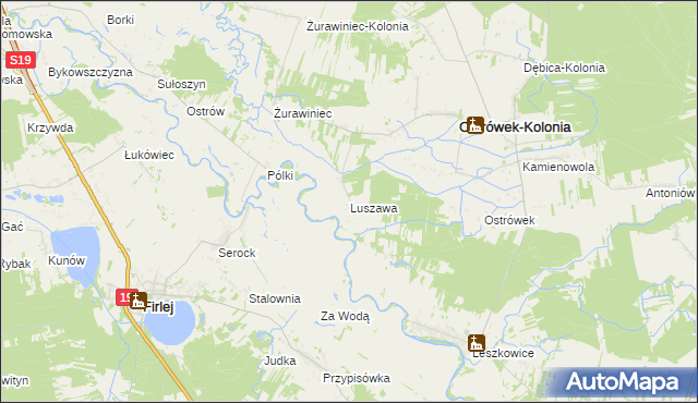 mapa Luszawa, Luszawa na mapie Targeo