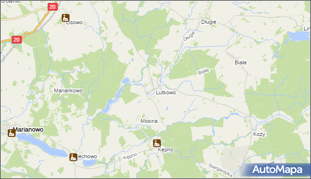 mapa Lutkowo gmina Dobrzany, Lutkowo gmina Dobrzany na mapie Targeo