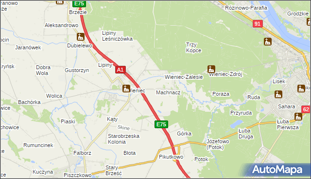 mapa Machnacz gmina Brześć Kujawski, Machnacz gmina Brześć Kujawski na mapie Targeo