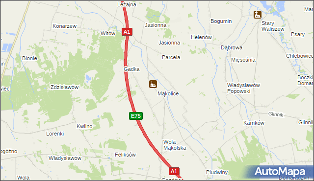 mapa Mąkolice gmina Głowno, Mąkolice gmina Głowno na mapie Targeo