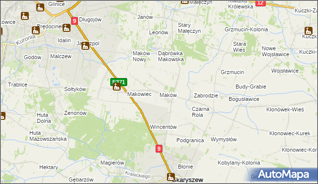 mapa Maków gmina Skaryszew, Maków gmina Skaryszew na mapie Targeo