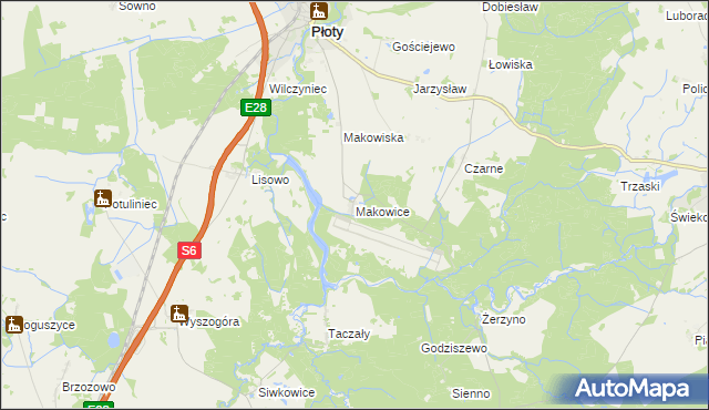mapa Makowice gmina Płoty, Makowice gmina Płoty na mapie Targeo
