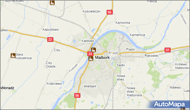 mapa Malborka, Malbork na mapie Targeo