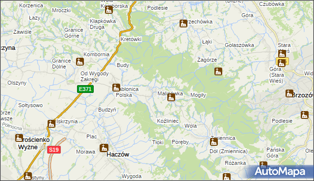 mapa Malinówka gmina Haczów, Malinówka gmina Haczów na mapie Targeo