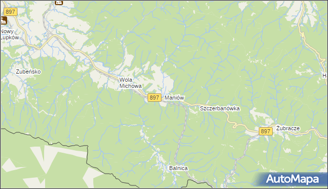 mapa Maniów gmina Komańcza, Maniów gmina Komańcza na mapie Targeo