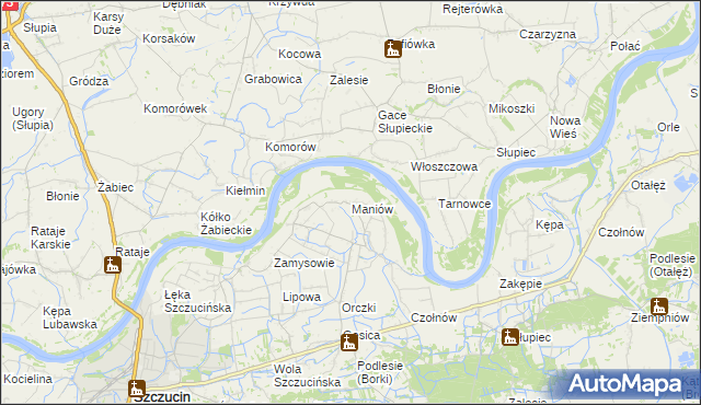 mapa Maniów gmina Szczucin, Maniów gmina Szczucin na mapie Targeo