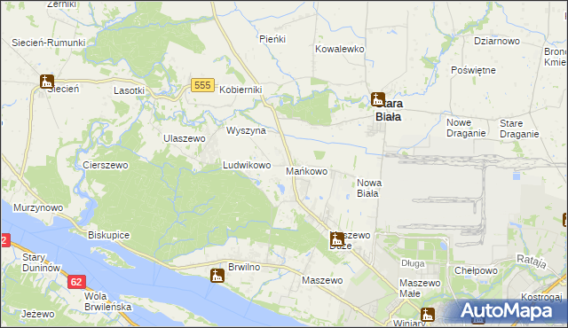 mapa Mańkowo gmina Stara Biała, Mańkowo gmina Stara Biała na mapie Targeo
