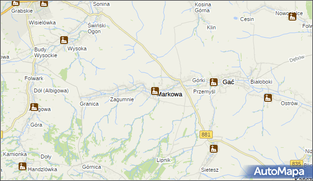 mapa Markowa, Markowa na mapie Targeo