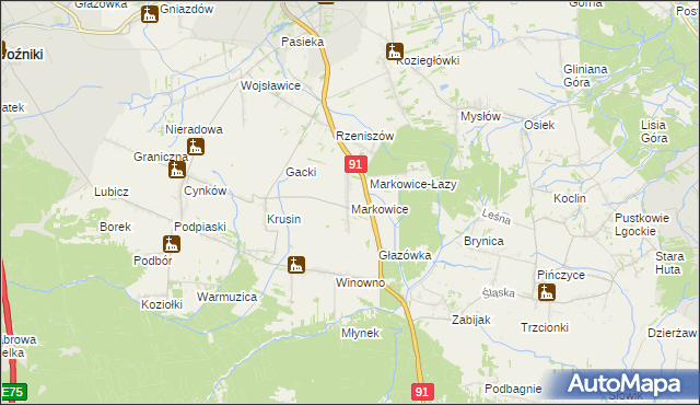 mapa Markowice gmina Koziegłowy, Markowice gmina Koziegłowy na mapie Targeo