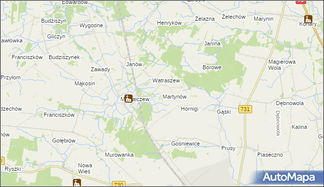 mapa Martynów gmina Chynów, Martynów gmina Chynów na mapie Targeo